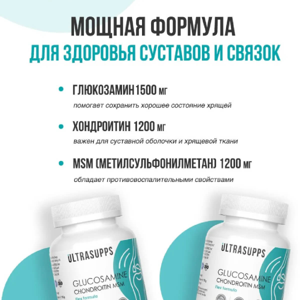 Глюкозамин Хондроитин МСМ, 60 таблеток, Ultrasupps - фото 4