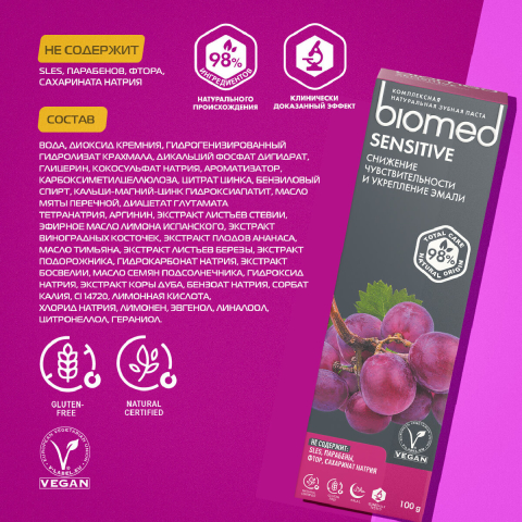 Зубная паста с ионами цинка Sensitive, 100 г, Biomed