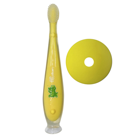 Детская зубная щетка силиконовая с ограничителем, жёлтая, 4 месяца+, Longa Vita