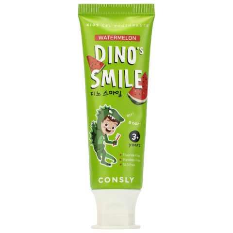 Детская гелевая зубная паста DINO's SMILE c ксилитом и вкусом арбуза, 60г, Consly
