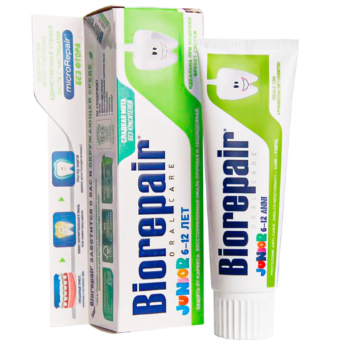 Детская зубная паста, со вкусом сладкой мяты, от 6 до 12 лет, 75 мл, Biorepair, Уценка